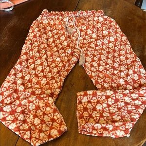Faherty Orange and White Patterned Drawstring Elastic Waist Pants